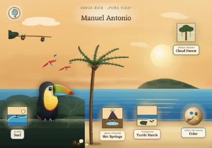 The Manuel Antonio scene in Atlas Jr — a geography activity for kids about Costa Rica.