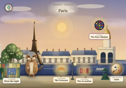The Paris scene in Atlas Jr — a geography activity for kids about France.