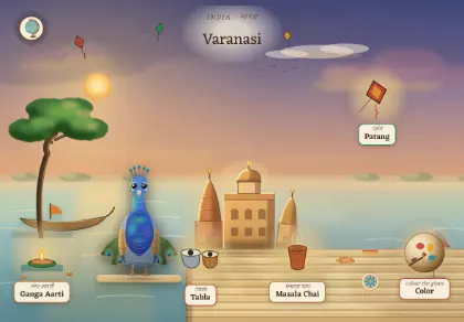 The Varanasi scene in Atlas Jr — a geography activity for kids about India.