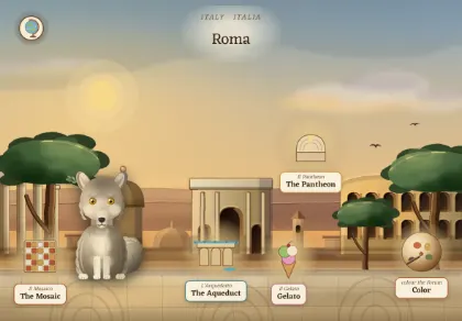 The Roma scene in Atlas Jr — a geography activity for kids about Italy.