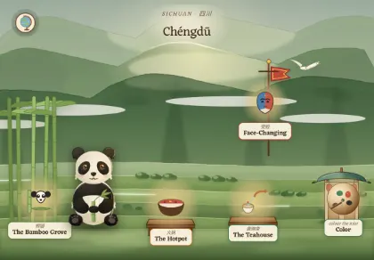 The Chéngdū scene in Atlas Jr — a geography activity for kids about China.