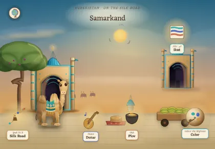 The Samarkand scene in Atlas Jr — a geography activity for kids about Uzbekistan.