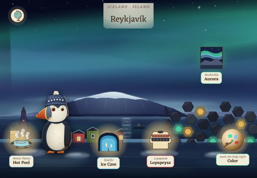The Reykjavík, Iceland scene in Atlas Jr, painted in watercolor under a northern sky.